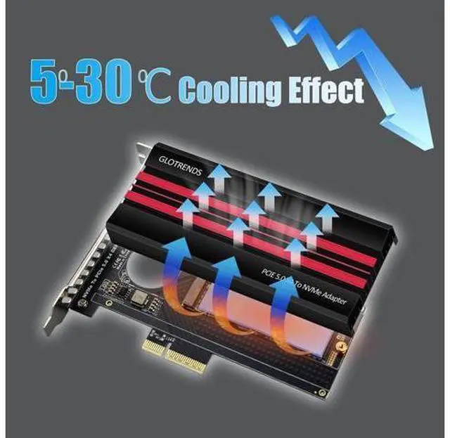 Alt view image 6 of 14 - Vszerda PA19 M.2 NVMe to PCIe 5.0 X4 Adapter for M.2 NVMe SSD, Large Aluminum Heatsink Cover, Regular and Low-Profile Bracket