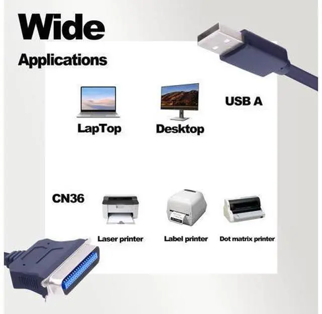 Alt view image 6 of 14 - Vszerda USB to CN36 Parallel Port Printer Cable USB 2.0 to Centronics 36 Pin Parallel IEEE 1284 Printer Adapter Cable Converter Cord-1.2M/3.9FT