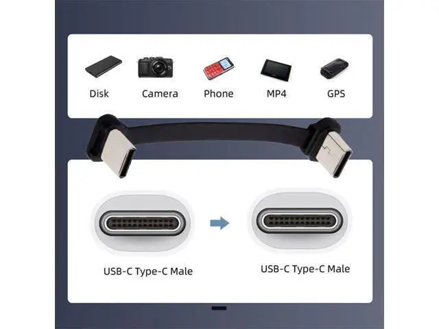 Alt view image 3 of 14 - Vszerda Angled USB-C Type C to USB-C Short Ultra Slim Flat USB2.0 Data Cable Power 2pcs/lot 65W Fast Charge for Laptop Tablet Phone 75mm