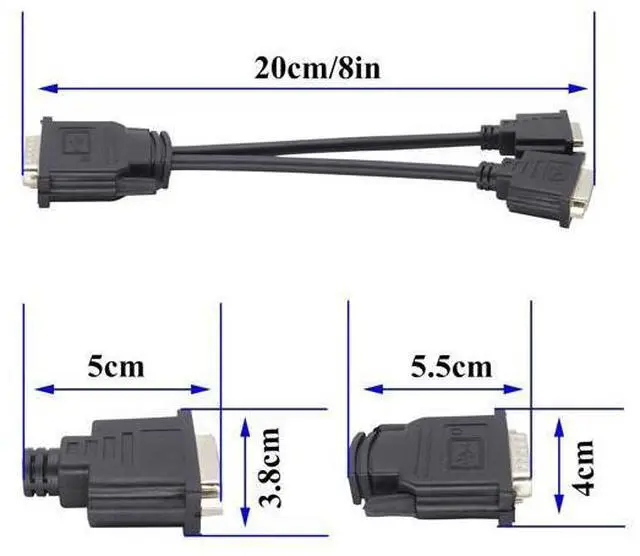 Alt view image 4 of 14 - Vszerda DMS-59 to DVI Splitter Cable Connector for Dual Monitor Setups or as a DVI Adapter Y Cord Dongle-10inch