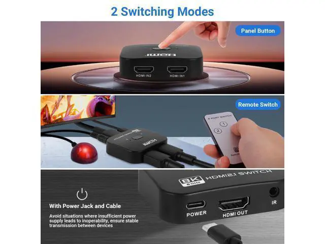 Alt view image 4 of 6 - Vszerda 8K HDMI Switch Splitter 2 in 1 Out, Bi-Directional Switcher Support 48Gbps 4K@120Hz 8K@60Hz 4K@144Hz for PS5/PS4,HDTV,Xbox,Fire Stick