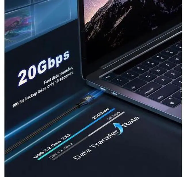Alt view image 2 of 7 - Vszerda USB C Data Cable 3.3FT, USB C 3.2 20Gbps Data Transfer, 8K@30Hz, 4K@60Hz/ 144Hz USBC to USBC Video Cable, 240W Fast Charge Type C for Thunderbolt 4, iPhone16, MacBook Pro, SSD, XPS (1m)