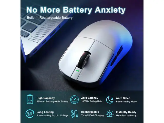 Alt view image 2 of 7 - Vszerd R1 SE+ Wireless Gaming Mouse, 18000 DPI, High-Precision PAW3395 SE Sensor,55g Lightweight,Tri-Mode 2.4G/BT5.0/USB-C Gaming Mouse, Programmable Ergonomic Mice Suitable for Laptops/PC/Mac (White)