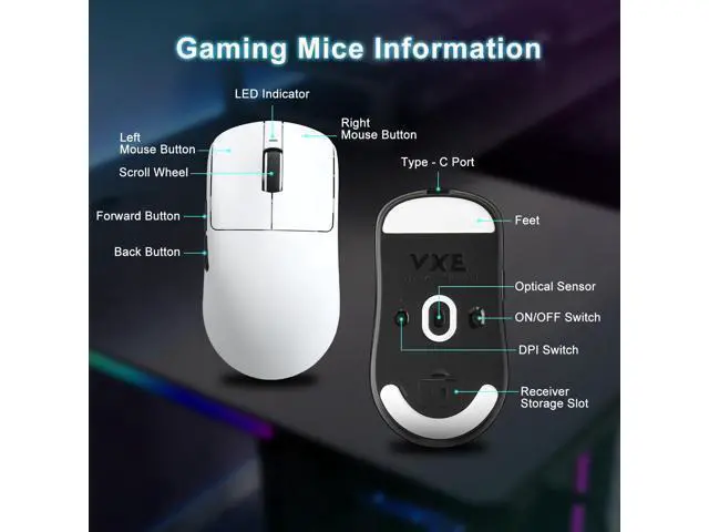 Alt view image 7 of 7 - Vszerd R1 SE+ Wireless Gaming Mouse, 18000 DPI, High-Precision PAW3395 SE Sensor,55g Lightweight,Tri-Mode 2.4G/BT5.0/USB-C Gaming Mouse, Programmable Ergonomic Mice Suitable for Laptops/PC/Mac (White)