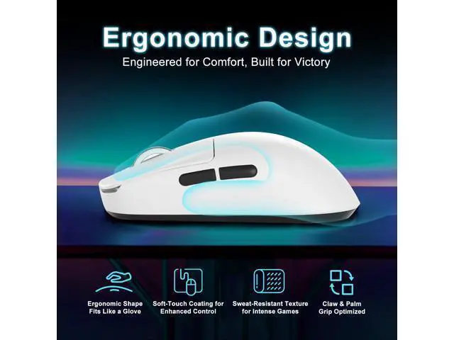 Alt view image 6 of 7 - Vszerd R1 SE+ Wireless Gaming Mouse, 18000 DPI, High-Precision PAW3395 SE Sensor,55g Lightweight,Tri-Mode 2.4G/BT5.0/USB-C Gaming Mouse, Programmable Ergonomic Mice Suitable for Laptops/PC/Mac (White)