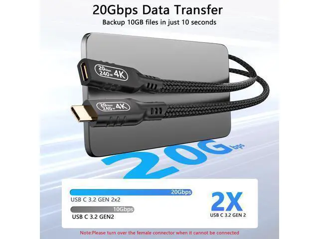 Alt view image 3 of 7 - usb c extension cable 10ft/3M,usbc female to male,long usb c monitor cableusb c video cable 4kusb c extension cable 20gbps240W PD Fast Charging Compatibility with thunderbolt 3 extension cable.