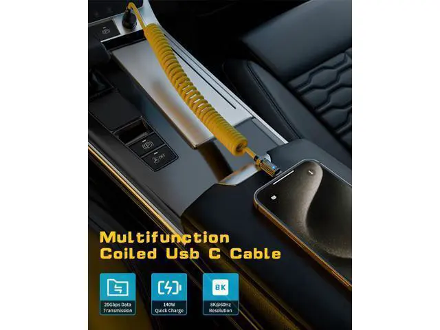 Alt view image 2 of 6 - Vszerda Coiled USB C to USB C Cable 140W, 20Gbps Spring Coiled USB Type C Charger Cable, 8K@60Hz Video Transfer Type C Fast Charging Cord for iPhone,MacBook,Max Stretched 5ft