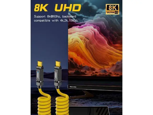Alt view image 5 of 6 - Vszerda Coiled USB C to USB C Cable 140W, 20Gbps Spring Coiled USB Type C Charger Cable, 8K@60Hz Video Transfer Type C Fast Charging Cord for iPhone,MacBook,Max Stretched 5ft