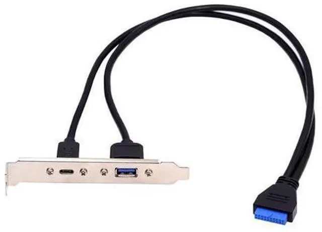 Main image of Vszerda High Speed USB3.0 Motherboard 19/20Pin to USB-C Type-C & USB 3.0 Dual Ports Female PCI-E Back Panel 5Gbps Cable 50cm
