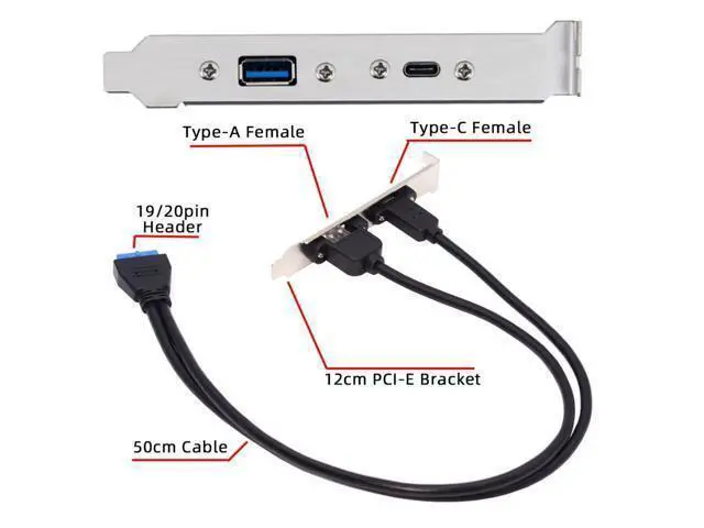 Alt view image 6 of 14 - Vszerda High Speed USB3.0 Motherboard 19/20Pin to USB-C Type-C & USB 3.0 Dual Ports Female PCI-E Back Panel 5Gbps Cable 50cm