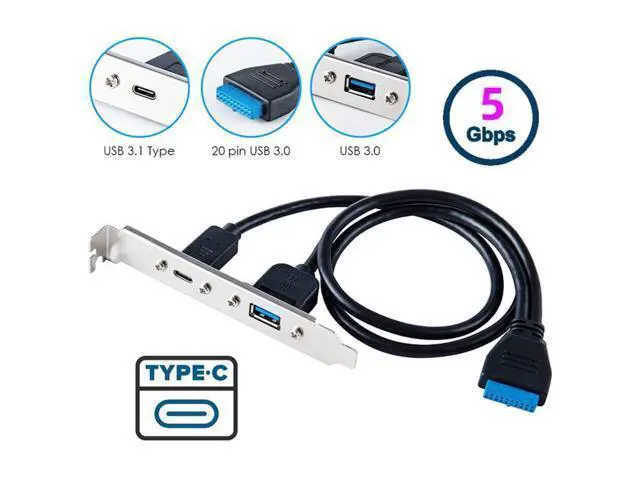 Alt view image 7 of 14 - Vszerda High Speed USB3.0 Motherboard 19/20Pin to USB-C Type-C & USB 3.0 Dual Ports Female PCI-E Back Panel 5Gbps Cable 50cm