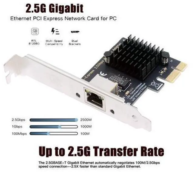 Alt view image 5 of 7 - Vszerda 2.5Gbps 2500Mbps to PCI-E PCI Express 1x GBE Gigabit 1000Mbps Ethernet Network LAN Cable Adapter for Desktop Motherboard