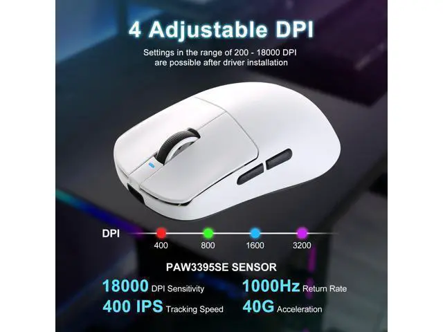 Alt view image 3 of 7 - Vszerd R1 SE+ Wireless Gaming Mouse, 18000 DPI, High-Precision PAW3395 SE Sensor,55g Lightweight,Tri-Mode 2.4G/BT5.0/USB-C Gaming Mouse, Programmable Ergonomic Mice Suitable for Laptops/PC/Mac (White)