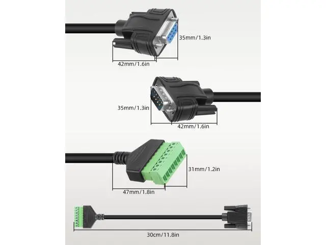 Alt view image 7 of 7 - Vszerda DB9 Solderless Extension Cable, DB9 RS232 D-SUB Male & Female Serial Terminal Connector Signal Module (1Pair)