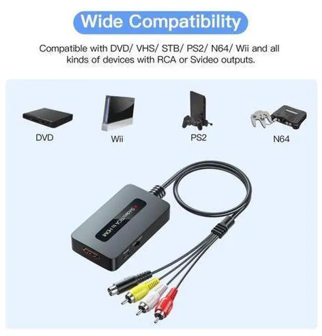 Alt view image 3 of 7 - Vszerda RCA Svideo to HDMI Converter with HD Cable(RCA and Svideo Integrated), CVBS Composite AV to HDMI Converter