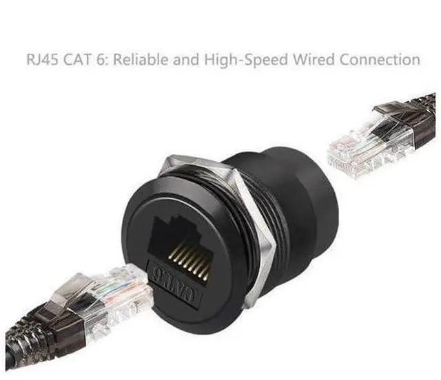 Alt view image 2 of 6 - Vszerda RJ45 CAT6 Panel Mount Adapter Female-to-Female Ethernet Pass-Through Connector, 10 Gbps Bulkhead Interface Adapter, XLR/D-Panel Mountable with Waterproof & Dustproof Cover (5-Pack Black)