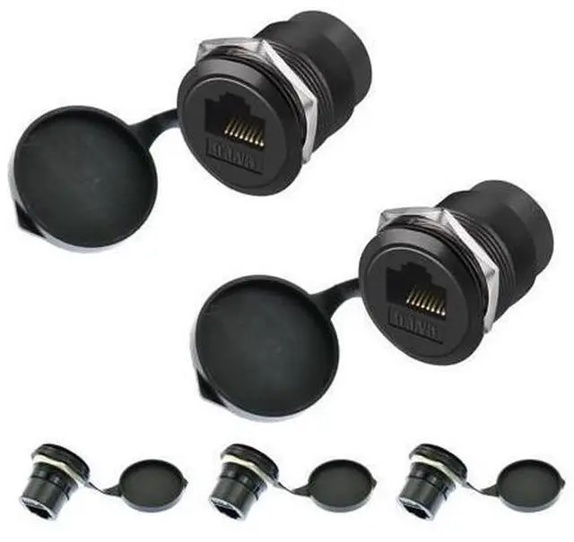 Main image of Vszerda RJ45 CAT6 Panel Mount Adapter Female-to-Female Ethernet Pass-Through Connector, 10 Gbps Bulkhead Interface Adapter, XLR/D-Panel Mountable with Waterproof & Dustproof Cover (5-Pack Black)