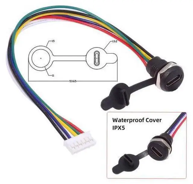 Alt view image 3 of 7 - Vszerda 5pcs DIY OEM Type C Female Socket to 6Pin Header 24AWG Pitch=2.0mm Panel Mount DC 5V/20V PD Power Cable