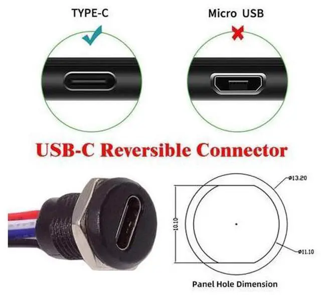 Alt view image 6 of 7 - Vszerda DIY OEM 5pcs Type C Female Socket to 4Pin Header 24AWG Cable Pitch=2.0mm Panel Mount Type DC 5V Power Data