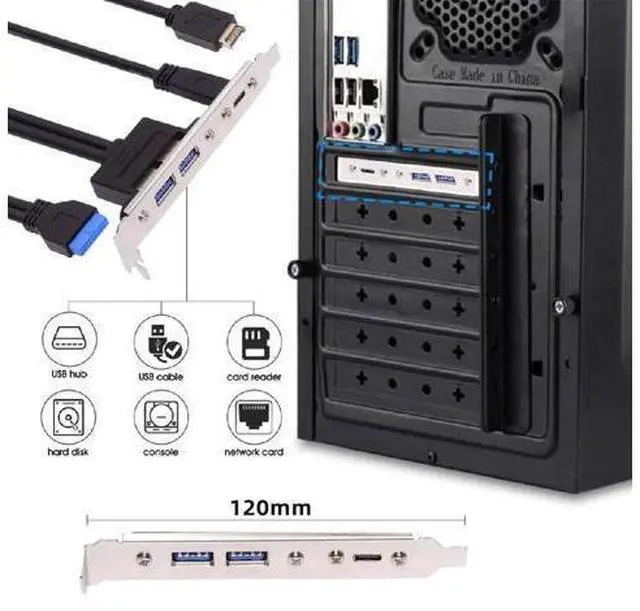 Alt view image 2 of 7 - Vszerda 10Gbps Motherboard 19/20Pin USB3.0 & Type-E to USB-C Type-C & USB 3.0 Dual Ports Female PCI-E Back Panel 5Gbps Cable 50cm