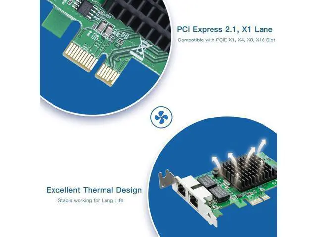Alt view image 7 of 7 - Vszerda Gigabit Dual NIC with Intel 82576 Chip, 1Gb Network Card Compare to Intel E1G42ET NIC, 2 RJ45 Ports, PCI Express 2.1 X1, Ethernet Card with Low Profile for Windows/Windows Server/Linux