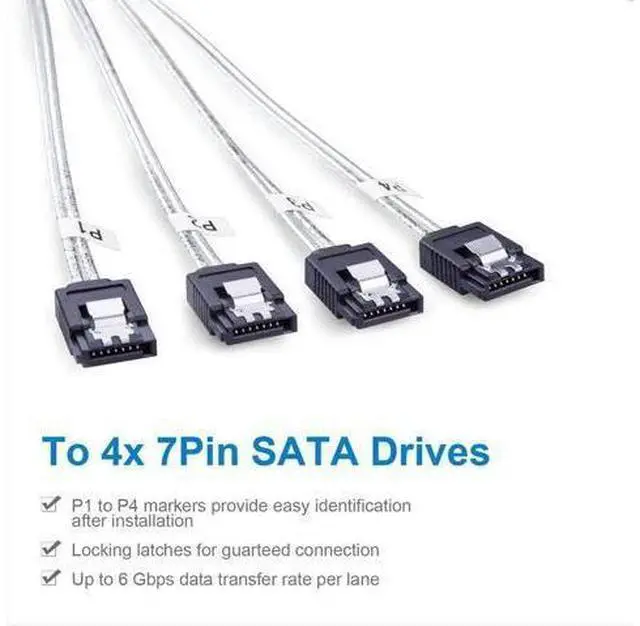 Alt view image 3 of 7 - Vszerda MiniSAS SFF-8087 Fan-Out Cable Breakout to 4xSATA, 6Gbps High-Speed Cable for RAID Controllers, Servers & Storage Enclosures, 1-m(3.3ft)