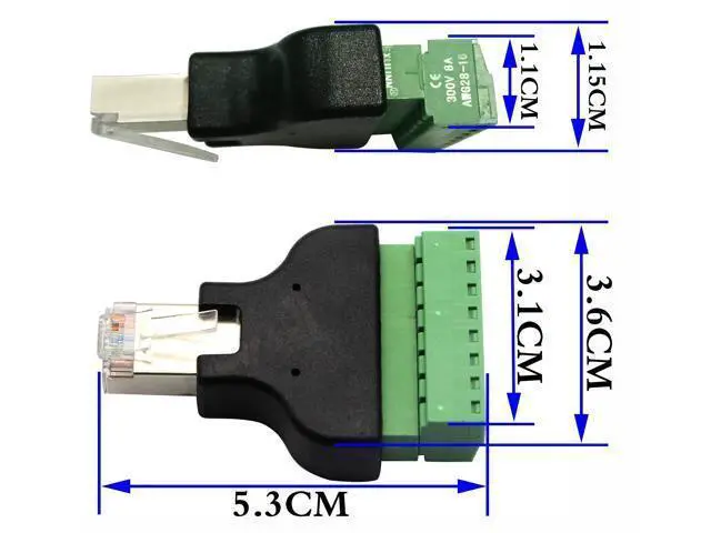 Alt view image 2 of 7 - Vszerda RJ45 Male Plug to 8P 8C Female Bolt Screw Type terminals Ethernet Net Network Plug Cable for AV CCTV UTP DVR Cat5 Cat5e Cat6 Cat7 in-Line Coupler 300V 8A(2 Pack/M)