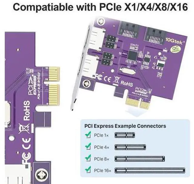 Alt view image 2 of 5 - Vszerda 2 Port eSATA3.0 or 2 Port SATA3.0 Non-Raid Controller Card, X1, with 2 SATA Cable, Support SSD and HDD