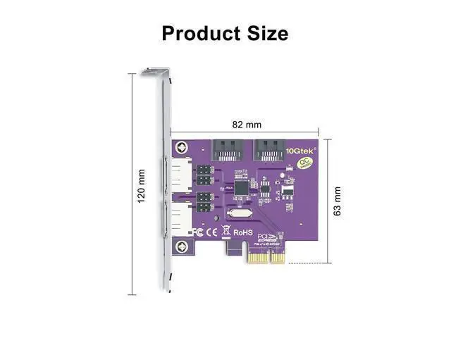 Alt view image 3 of 5 - Vszerda 2 Port eSATA3.0 or 2 Port SATA3.0 Non-Raid Controller Card, X1, with 2 SATA Cable, Support SSD and HDD