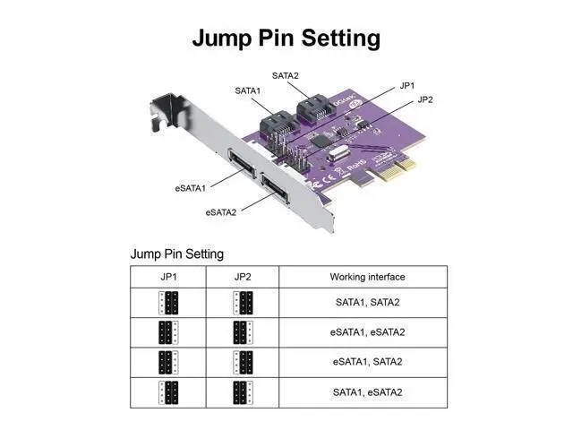 Alt view image 4 of 5 - Vszerda 2 Port eSATA3.0 or 2 Port SATA3.0 Non-Raid Controller Card, X1, with 2 SATA Cable, Support SSD and HDD