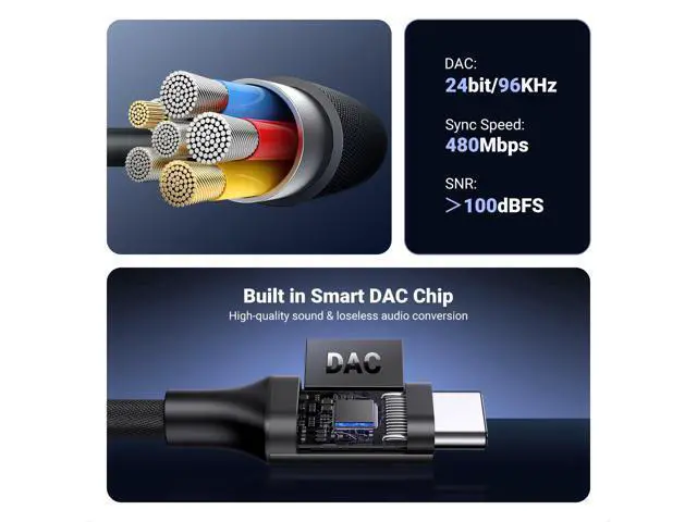 Alt view image 5 of 7 - UGREEN USB C to 3.5mm Audio Adapter Type C to Headphone Aux Jack Dongle 24bit/96kHz HiFi DAC Cable Cord Compatible with iPhone 17 16 Pro Max/16 Plus, iPad, Galaxy S25 S24 Ultra, Pixel 10, Black