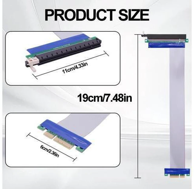 Alt view image 2 of 7 - PCI-E 4X to 16x Riser Cable Adapter PCI Express 4X to 16x Riser Card Converter Extension Cable for Graphics SSD RAID Cards etc-19cm