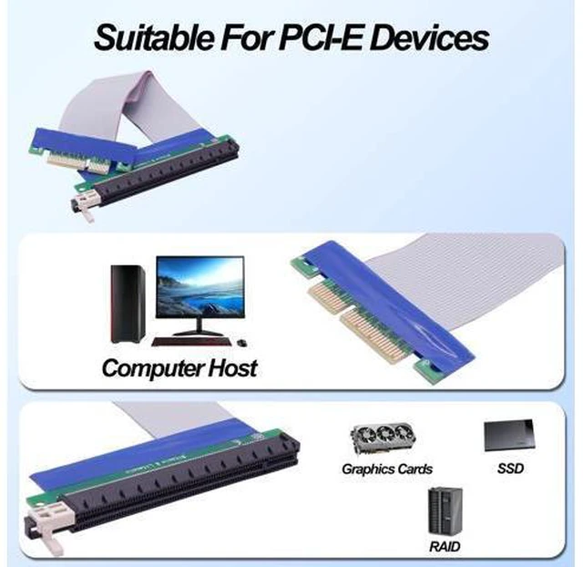 Alt view image 6 of 7 - PCI-E 4X to 16x Riser Cable Adapter PCI Express 4X to 16x Riser Card Converter Extension Cable for Graphics SSD RAID Cards etc-19cm