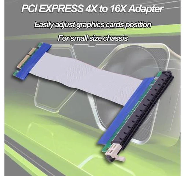 Alt view image 5 of 7 - PCI-E 4X to 16x Riser Cable Adapter PCI Express 4X to 16x Riser Card Converter Extension Cable for Graphics SSD RAID Cards etc-19cm
