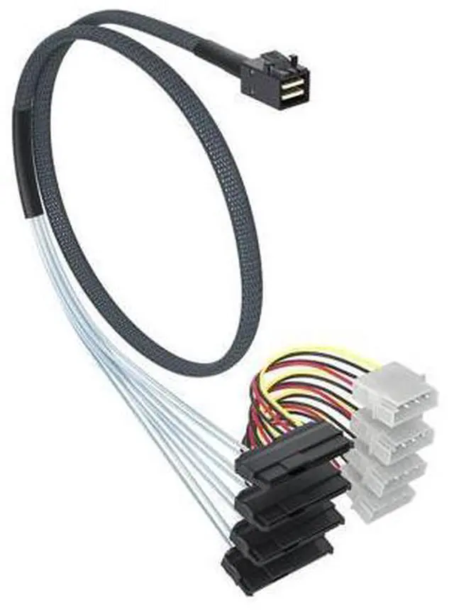 Alt view image 4 of 7 - Vszerda Internal Mini SAS HD SFF-8643 to 4xSFF-8482 Fan-Out SAS Cable with IDE Molex SATA Power for Raid Controller to Hard Drive, 12Gb/s, 1-m(3.3 ft)