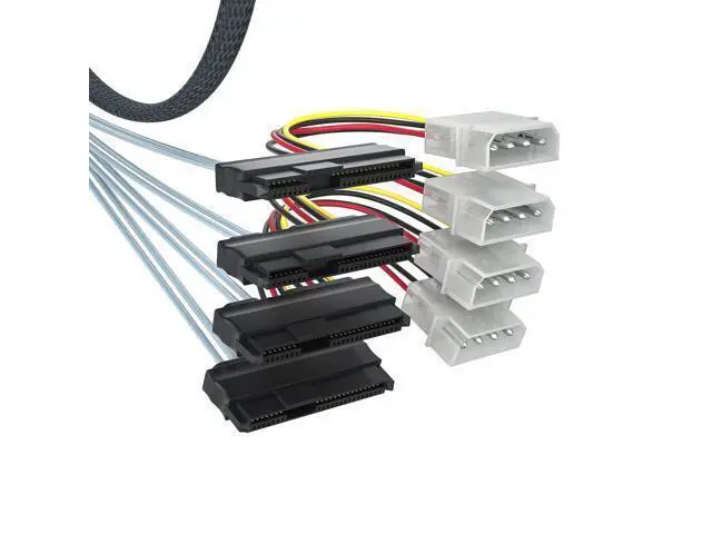 Alt view image 3 of 7 - Vszerda Internal Mini SAS HD SFF-8643 to 4xSFF-8482 Fan-Out SAS Cable with IDE Molex SATA Power for Raid Controller to Hard Drive, 12Gb/s, 1-m(3.3 ft)