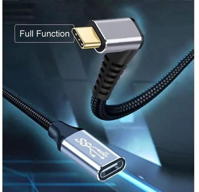 Alt view image 3 of 14 - Vszerda Down & Up Angled USB-C USB 3.1 Type C Male to Female Extension Data Cable 10Gbps 100W with Sleeve for Laptop 3.0m