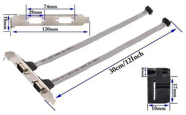 Alt view image 2 of 7 - Vszerda 2 Port DB9 RS232Serial Port Bracket to 10 pin HeaderRibbon Cable Connector Adapter, DB9 Serial Male to 10P Motherboard Header Panel Mount Cable Serial Port Bracket (12in 4Pcs) (2 Port)