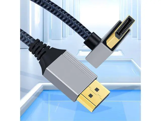 Alt view image 2 of 7 - Vszerda Down Angled DP to DP Cable 4K 60hz 90 Degree DisplayPort Cable Silver Sleeve Ultra-HD UHD for Desktop Laptop Monitor Graphics Card,2m