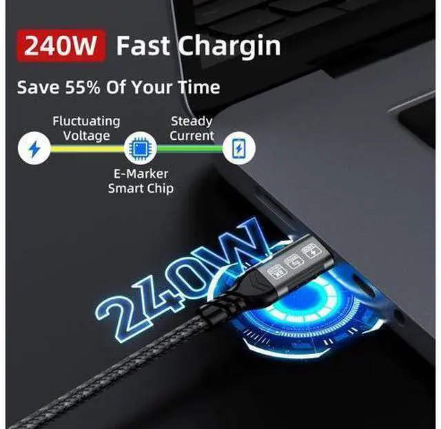 Alt view image 5 of 7 - Vszerda USB4 Cable 5ft - 240W Charging (40Gbps, 240W, 8K Video), Compatible with Thunderbolt 4/3 USB C to USB C for MacBook, iPad Pro, iPhone 15, Dock, Hub