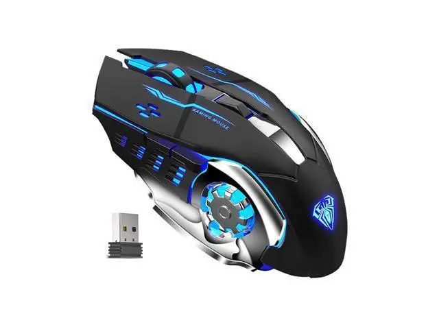 Main image of Vszerda SC100 Silent Wireless Gaming Mouse Rechargeable, with Side Buttons, LED Backlit, DPI Adjustable, 2.4G Wireless Optical Computer Mice Punk Cool Mouse for Games/Work (Black)