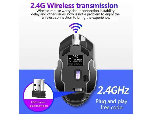 Alt view image 3 of 7 - Vszerda SC100 Silent Wireless Gaming Mouse Rechargeable, with Side Buttons, LED Backlit, DPI Adjustable, 2.4G Wireless Optical Computer Mice Punk Cool Mouse for Games/Work (Black)