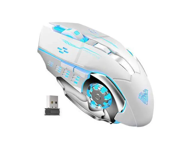Main image of Vszerda SC100 Silent White Wireless Mouse Rechargeable, RGB LED Backlit, DPI Adjustable, 2.4G Wireless Optical Computer Gaming Mice with USB Receiver, Punk Cool Mouse for Office/Games