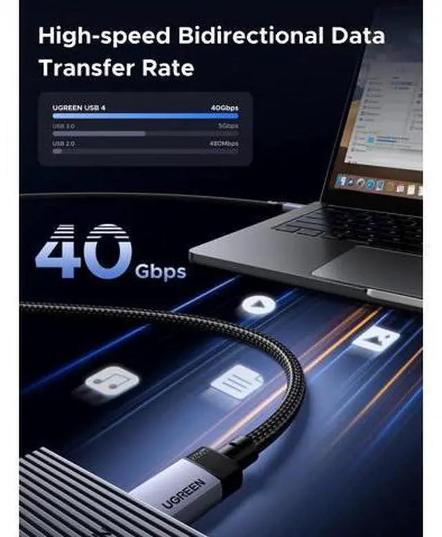 Alt view image 2 of 7 - UGREEN 240W USB C Cable, 40Gbps USB C to USB C Cable USB4.0 GEN3 8K 60Hz PD 3.1 Video Cable Compatible with USB C Monitors, Hubs, Docks, MacBook Air, iPhone 17/16 Pro Max, Galaxy S25/S24 Ultra, 3.3FT