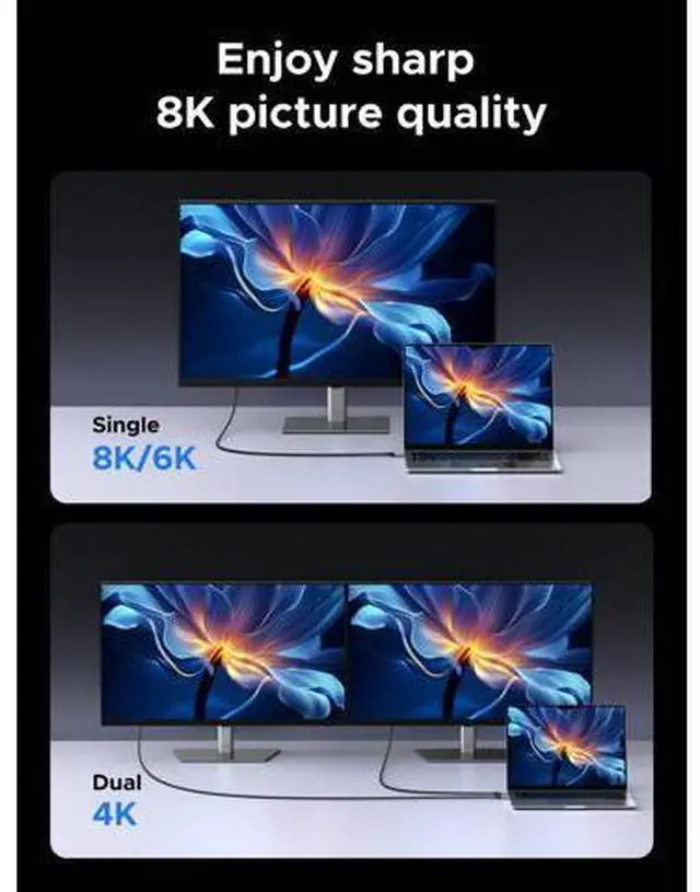 Alt view image 3 of 7 - UGREEN 240W USB C Cable, 40Gbps USB C to USB C Cable USB4.0 GEN3 8K 60Hz PD 3.1 Video Cable Compatible with USB C Monitors, Hubs, Docks, MacBook Air, iPhone 17/16 Pro Max, Galaxy S25/S24 Ultra, 3.3FT