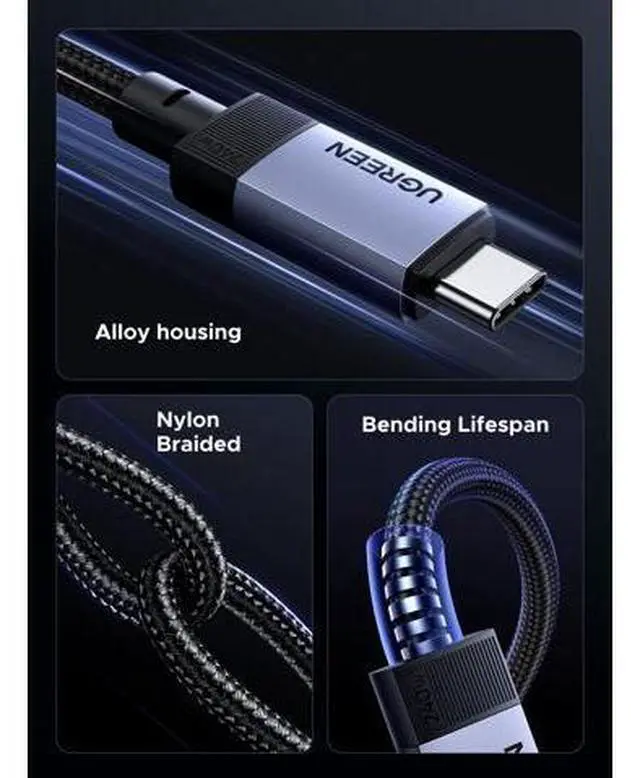 Alt view image 5 of 7 - UGREEN 240W USB C Cable, 40Gbps USB C to USB C Cable USB4.0 GEN3 8K 60Hz PD 3.1 Video Cable Compatible with USB C Monitors, Hubs, Docks, MacBook Air, iPhone 17/16 Pro Max, Galaxy S25/S24 Ultra, 3.3FT