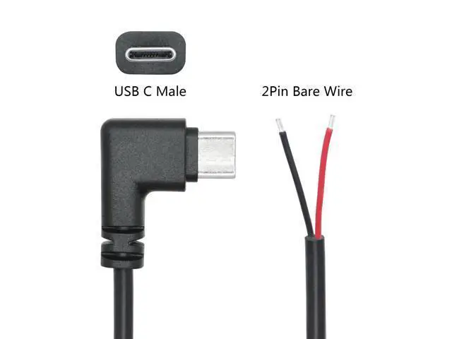 Alt view image 3 of 6 - Vszerda 4Pcs 90 Degree USB C to 2 Pin Bare Wire Open End Wire 1M/3FT, Right Angle USB Type C Male Plug Pigtail Power Cable 22AWG 5V/3A, for USB C Equipment Installed or Replacement Repair DIY Cable