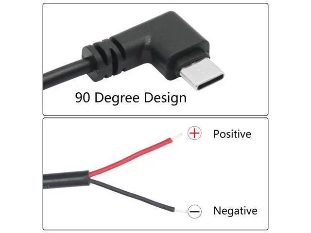Alt view image 5 of 6 - Vszerda 4Pcs 90 Degree USB C to 2 Pin Bare Wire Open End Wire 1M/3FT, Right Angle USB Type C Male Plug Pigtail Power Cable 22AWG 5V/3A, for USB C Equipment Installed or Replacement Repair DIY Cable