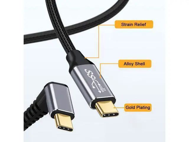 Alt view image 3 of 7 - Vszerda 90 Degree Down & Up Angled Type-C USB-C Male to Male USB3.1 10Gbps 100W Data Cable for Laptop Phone 3M