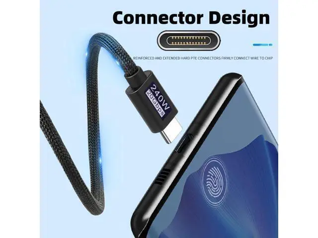 Alt view image 5 of 7 - Vszerda USB-C Cable Male to Male USB3.2 20Gbps 240W 8K 5K 4K USB4.0 Sleeve Braid Hyper Super Coiled Type-C Fast Charging Cord 2m
